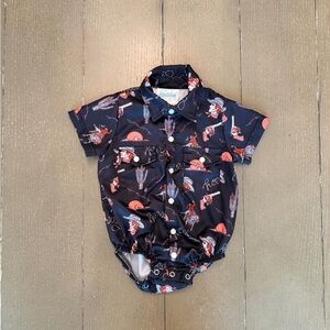 Shea Baby Boys’ 6-12M “Yeehaw Cowboy” Pearl Snap Bodysuit • Western Polo Onesie